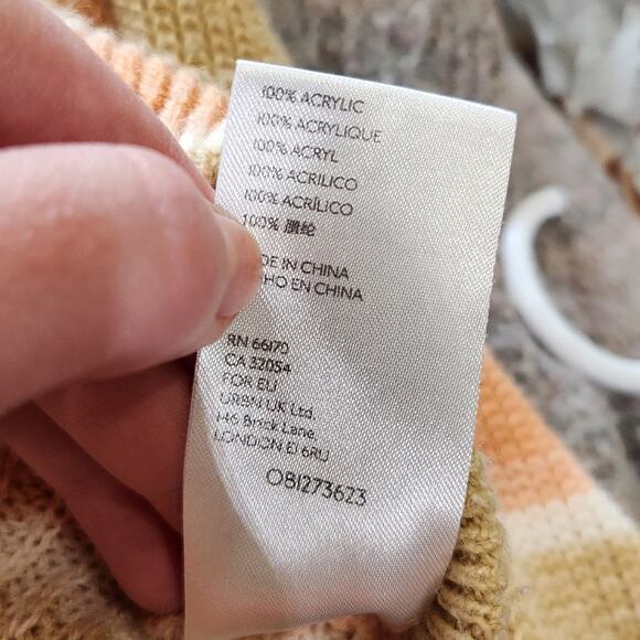 Urban Outfitters Cropped Sweater Pullover Balloon Sleeve Stripe Pink Tan Size XS - Picture 8 of 8